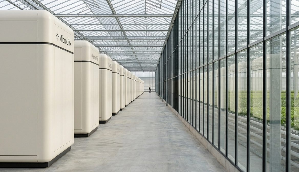 Compute modules inside a working greenhouse heated by recovered warmth